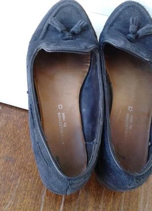 Женские темно синие туфли лоферы из натуральной замши next нюансы