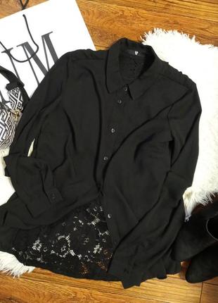 Чорна шифонова сорочка / сорочка / блузка з мереживом