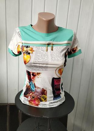 Женская футболка стрейчевая футболка мята с принтом
