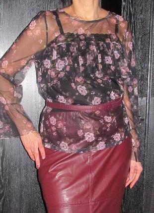 Блуза сетка с цветочным принтом размер 14