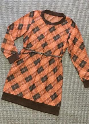 Платье-свитер стильное актуальное длинный рукав коттон