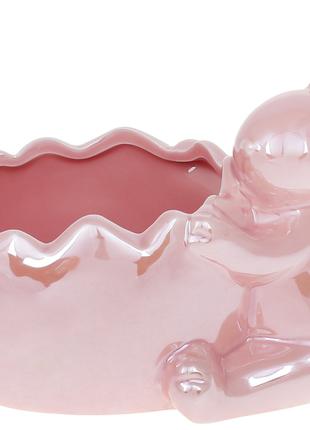 Керамическое кашпо с фигуркой Кролик 13см, цвет - розовый