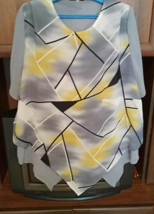 Блуза туника сер-желтая, женская легкая, воздушная, размер 54-56