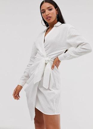 Белое платье-рубашка с запахом asos