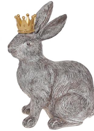 Декоративная статуэтка Кролик с короной 30.8см, цвет - серый с...