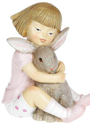 Декоративная фигурка Кролик с девочкой 10.5см, цвет - розовый