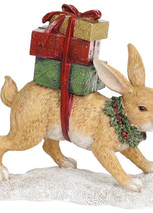 Декоративная статуэтка Кролик с подарками 18см, цвет - коричневый
