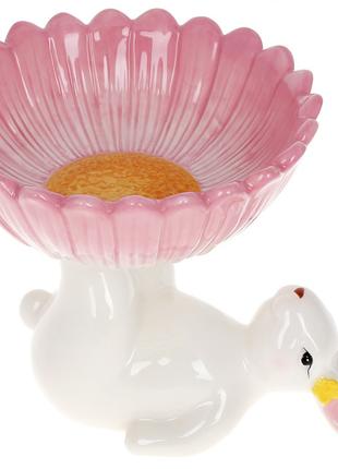 Фруктовница керамическая Кролик с цветком, 20см, цвет - розовый