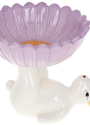 Фруктовница керамическая Кролик с цветком, 20см, цвет – лаванда