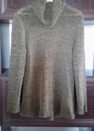 Меланжевый цвета хаки лаконичный свитер туника  platinum батал