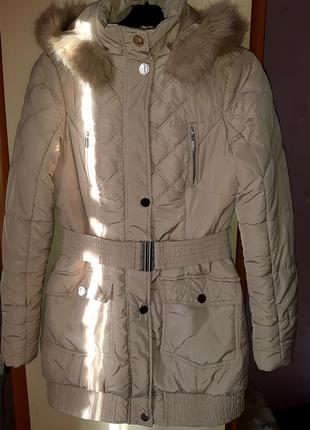 Стеганная пальто - куртка беж зимняя