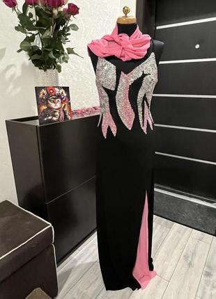 Сукня чорно-рожева зі стразами та шарфом esmer
