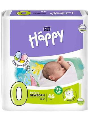 Пiдгузки Newborn №0 (0-2кг) Baby HAPPY 46шт ТМ BELLA