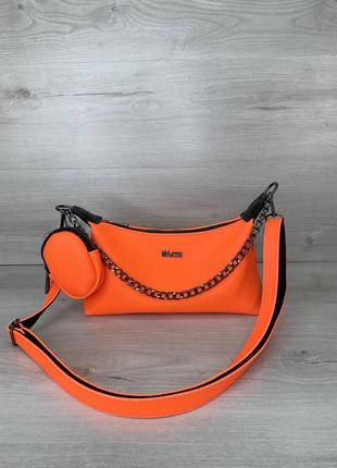 Женская оранжевая сумка багет клатч багет кроссбоди оранжевая