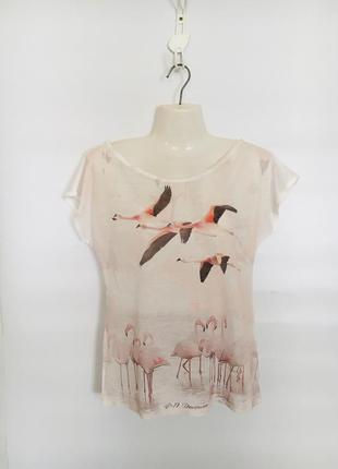 Красивая полупрозрачная футболка принт фламинго