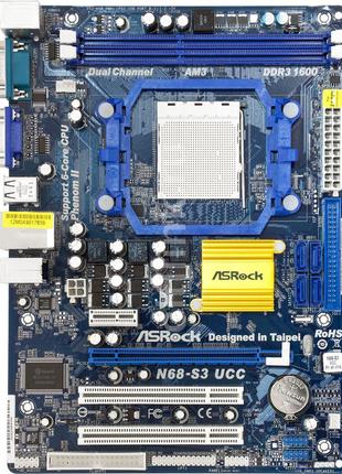 Плата sAM3 ASRock N68-S3 UCC на DDR3 УЦЕНКА- 1 СЛОТ ПАМЯТИ ! П...