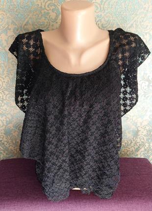 Красива чорна блуза жіноча мереживна блузка блузочка р. 44/46 ...
