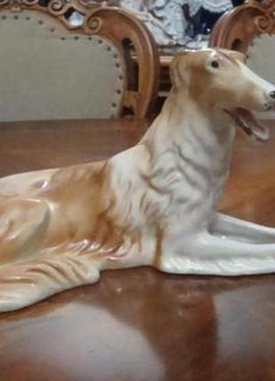 Фарфоровая статуэтка ( большая ) собака охота борзая royal dux...