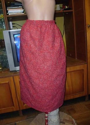 Летняя юбка миди длинная 100% коттон красная на резинке,винтаж...