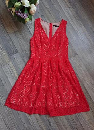 Красивое красное платье кружево сарафан р.