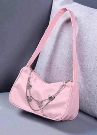 Розовая нейлоновая сумочка с бабочками