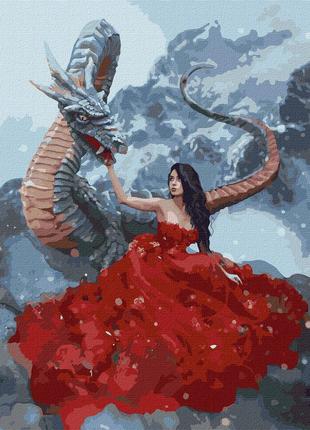 Картина по номерам 40×50 см. Девушка и дракон. Идейка. КНО4917