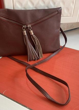 Классная кожаная сумка genuine leather с китицами/100% кожа/че...