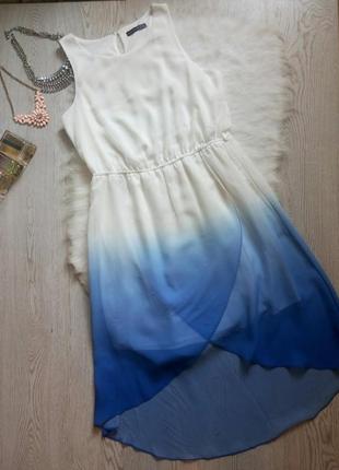 Асимметричное цветное белое синее голубое платье с градиентом ...