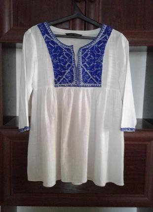 Хлопковая кремовая вышиванка блузка zara women индия