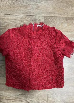 Мереживна блуза,блуза червоного кольору ,блуза вкорочена