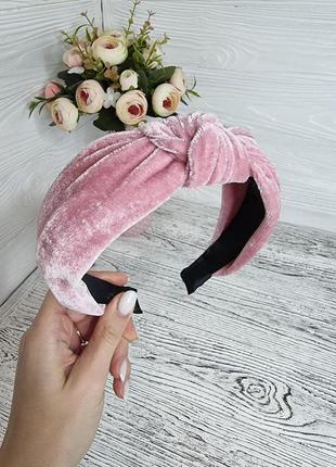 Розовый обруч - чалма для волос / велюровый ободок розового цвета