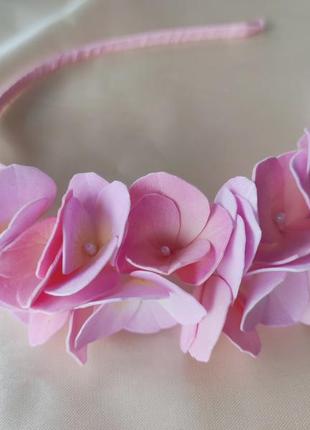Обруч гортензія, ободок гортензия, обруч з рожевими квітами