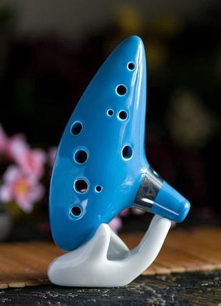 Окарина духовой музыкальный инструмент с подставкой - Голубой