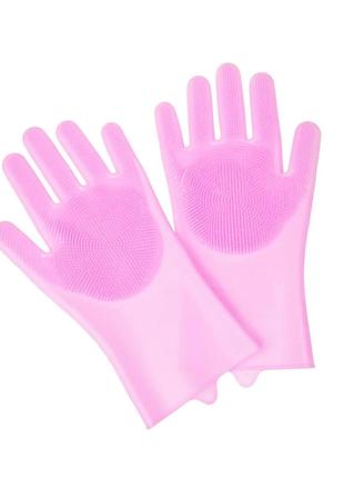Силиконовые перчатки для мытья посуды, Розовый