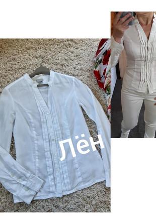 Актуальная белая льняная блуза/рубашка, h&m,  p. 36-38