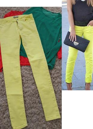 Яркие стильные джинсы скинни в лимонном цвете, zara,  p. xxs- xs
