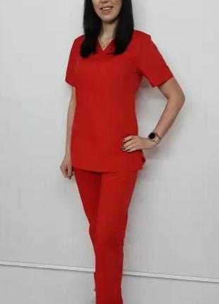 Женская медицинская красная блуза,топ 42-52 р с рубашечной ткани