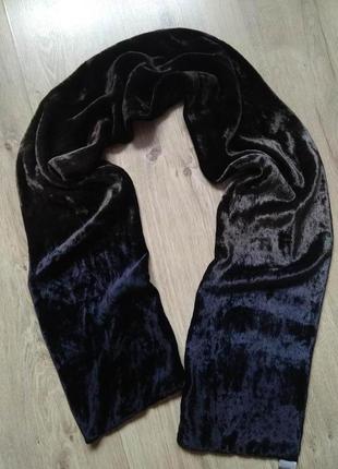 Респектабельный бархатный шарф градиент сине-бежево-коричневый...