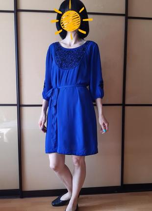 Красивое синее платье с вышивкой, этно, вышиванка под поясок m...