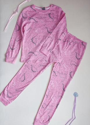 Бавовняна рожева піжама з динозаврами для дівчинки 3-4 та 7-8 ...
