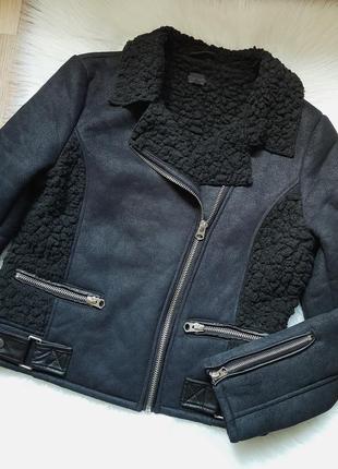 Крутая черная зимняя косуха куртка дубленка topshop
