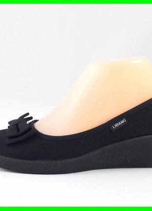 .женские мокасины чёрные балетки туфли на танкетке (размеры: 3...
