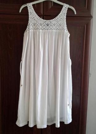 Бавовняний трикотажний білий сарафан ,сукня-трапеція з кокетко...