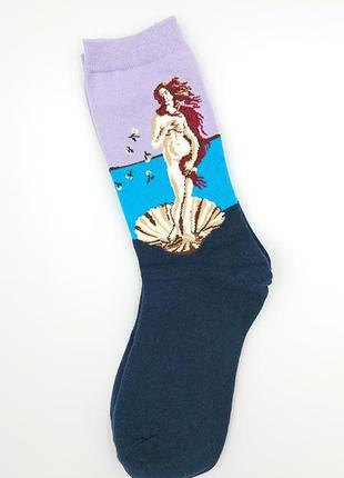 😍кольорові високі жіночі шкарпетки, картина боттічеллі-народже...