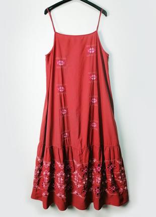 Длинное платье с вышивкой zara оригинал хлопок