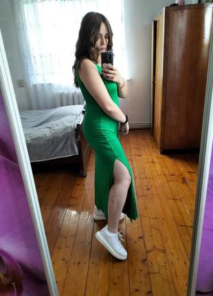 Довге максі плаття зелене з розрізом