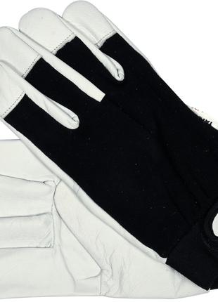 Перчатки рабочие бело-черные YATO: хлопок + кожа, размер 8