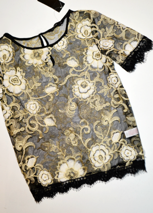 Шикарная золотая блуза сетка с вышивкой цветы