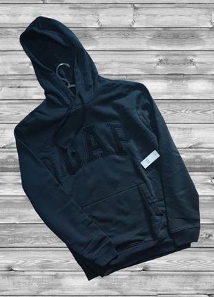 Мужская толстовка худи gap logo hoodie черная с черным лого