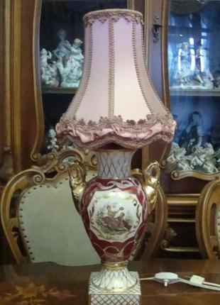 Старинная настольная лампа фарфор бельгия